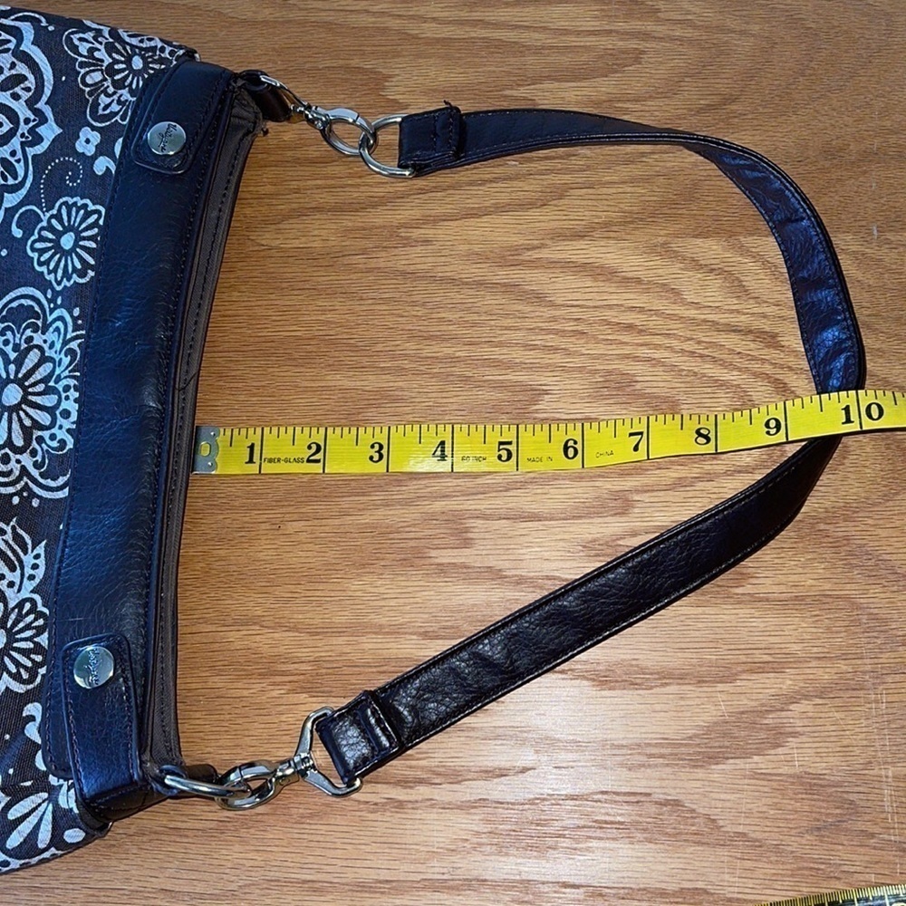 Thirty-One Brown & White Woodblock Floral Suite Skirt Purse - Picture 6 of 9